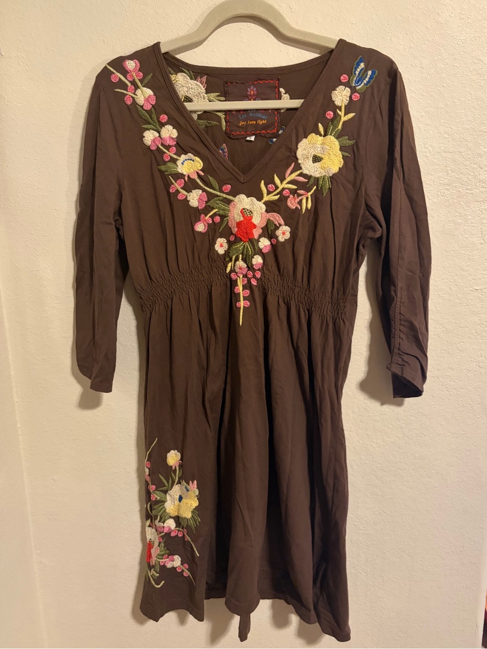 Johnny Was Boho Floral Embroidered Brown Minidress Size large